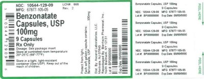 Label - LABEL BENZONATATE CAPS 100MG BPI(10544 129 09) ASCEND(67877 105 05) REV2